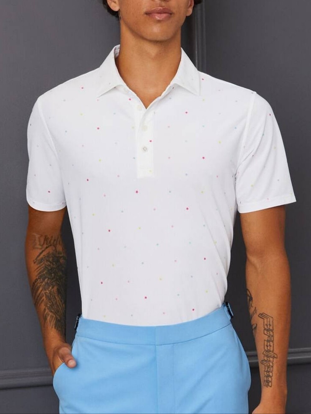 G/FORE Mini Stars Tech Pique Slim Fit Golf Polo Snow